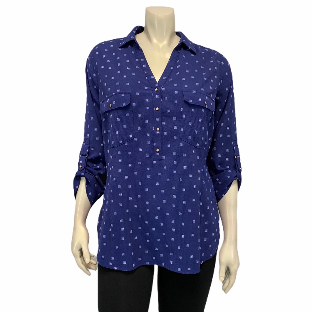 Skies are Blue Button Up Rolled Up Shoulder
